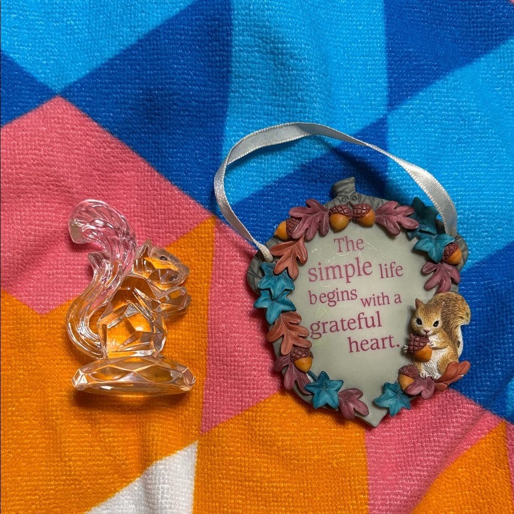 Grateful Heart Squirrel Hanging Ornament and crystal squirrel